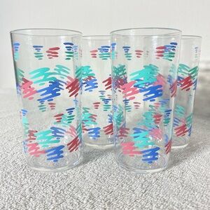 Vintage 90s Miami Style Plastic Tumblers W Abstract Brushstroke X4